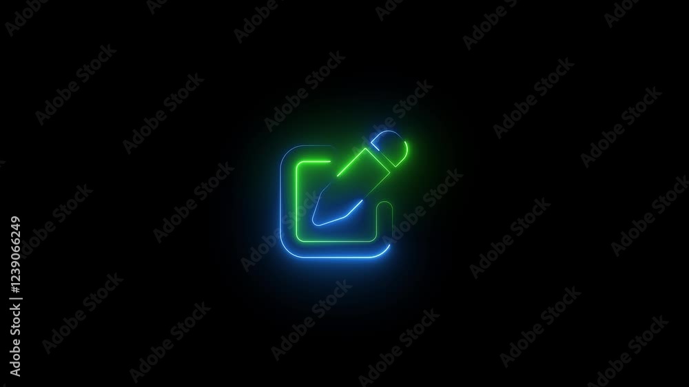 Blue and green color glow neon pen tob square icon animation Blue and green color glow neon pen tob square icon animation
