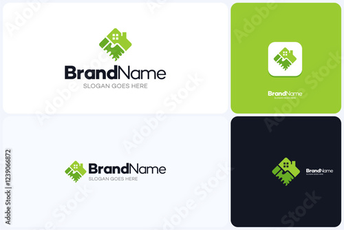 House buyer logo for real estate company, icon house with deal handshake vector illustration template, house buy and sell logo vector, suitable for home business.