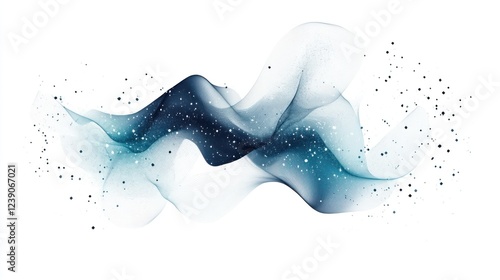Abstract teal and blue wave with sparkles on white background.