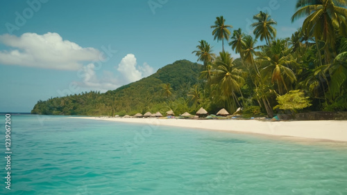 A beautyfull beach with nature green palm trees photo