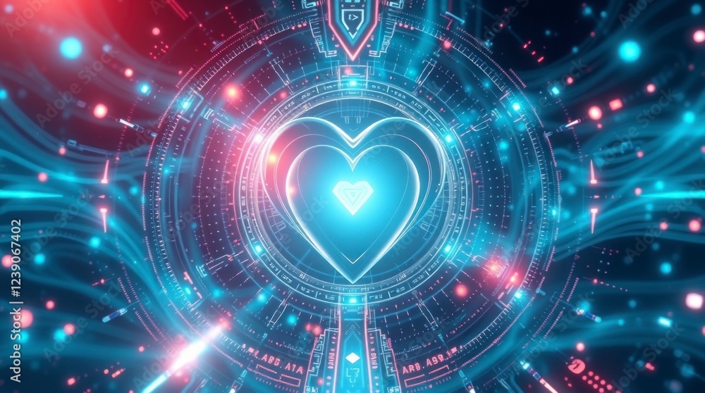 Fototapeta premium Glowing Heart Tech Background Digital Art Image