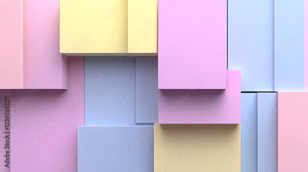Fototapeta premium Abstract pastel geometric background with overlapping squares and rectangles.