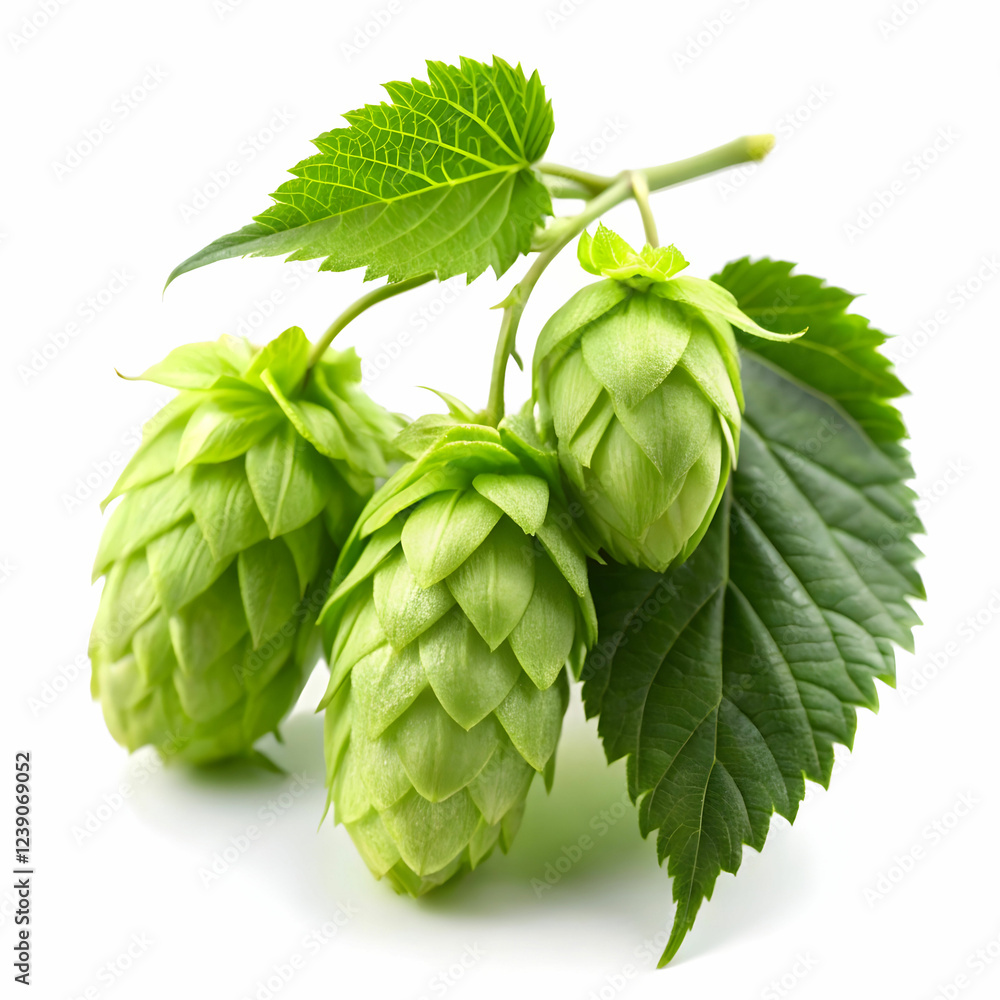 A beautiful single hop cone with leaf Isolated on white A beautiful single hop cone with leaf Isolated on white