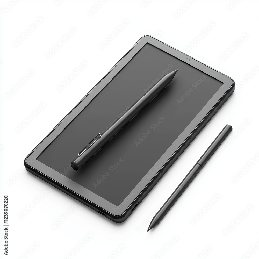 Digital drawing tablet with a stylus, isolated on white background Digital drawing tablet with a stylus, isolated on white background