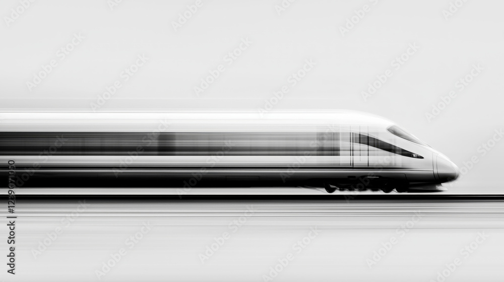 high-speed train in motion, creating a blurred effect that emphasizes its speed. The sleek, modern design and monochrome background highlight futuristic transportation and rapid movement high-speed train in motion, creating a blurred effect that emphasizes its speed. The sleek, modern design and monochrome background highlight futuristic transportation and rapid movement