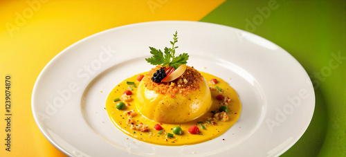 Wallpaper Mural Exotic potato dish with creamy yellow sauce, elegant evening setting Torontodigital.ca