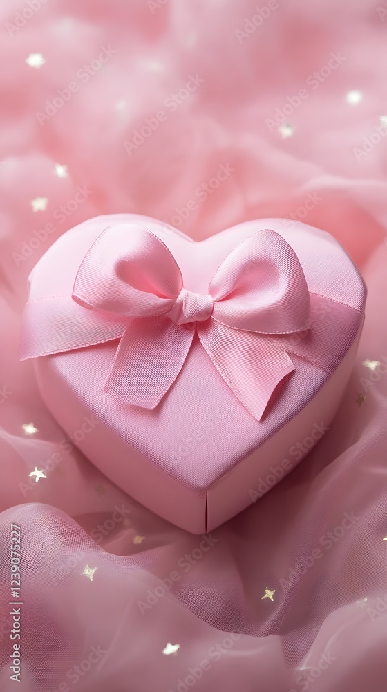 Delightful Pink Heart-Shaped Gift Box with Satin Bow on Soft Fabric Delightful Pink Heart-Shaped Gift Box with Satin Bow on Soft Fabric