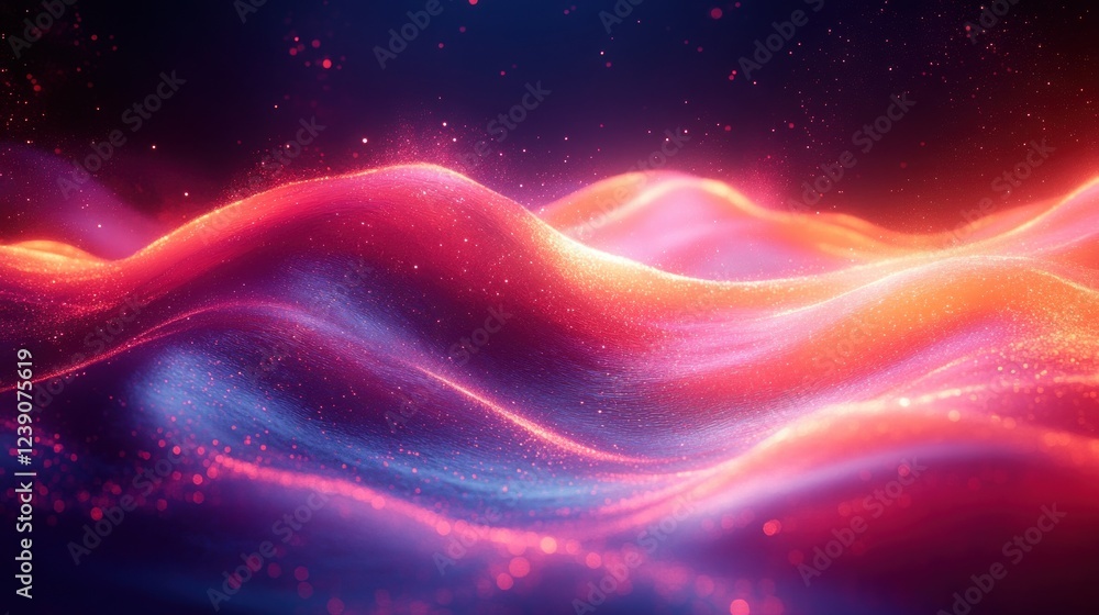 Fototapeta premium Colorful Neon Wavy Lines Abstract Background in Dark with Smooth Gradients and Reflective Surfaces