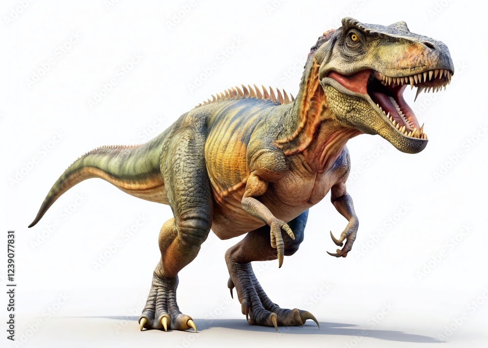 Obraz premium Majestic Prehistoric Dinosaur: Realistic 3D Render of Ancient Creature on White Background