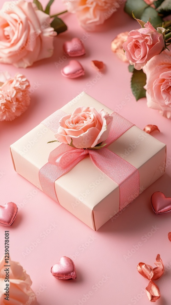 Valentine's Day gift with a minimalist approach using green leaves and pink tones Valentine's Day gift with a minimalist approach using green leaves and pink tones