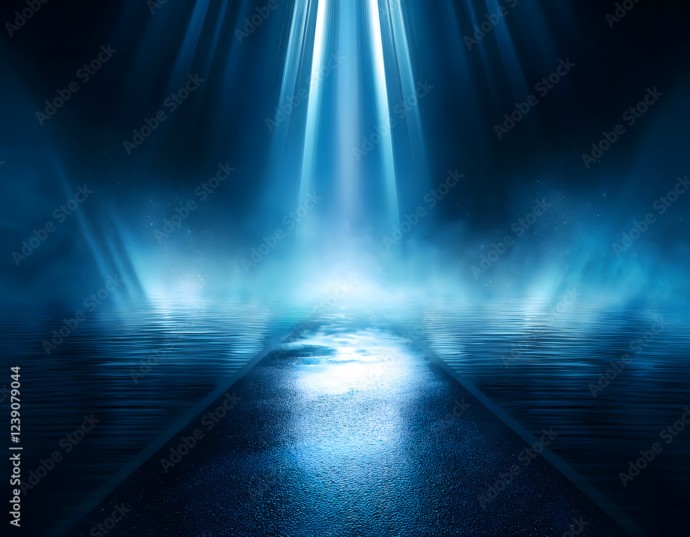 Obraz premium Sunlight beams through the blue sky over the ocean with underwater motion and rays of light creating a serene and deep atmosphere