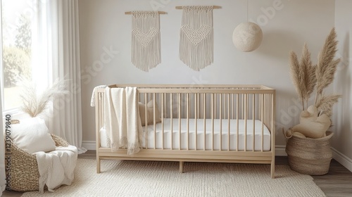 Nursery crib bedding, boho room, sunlight