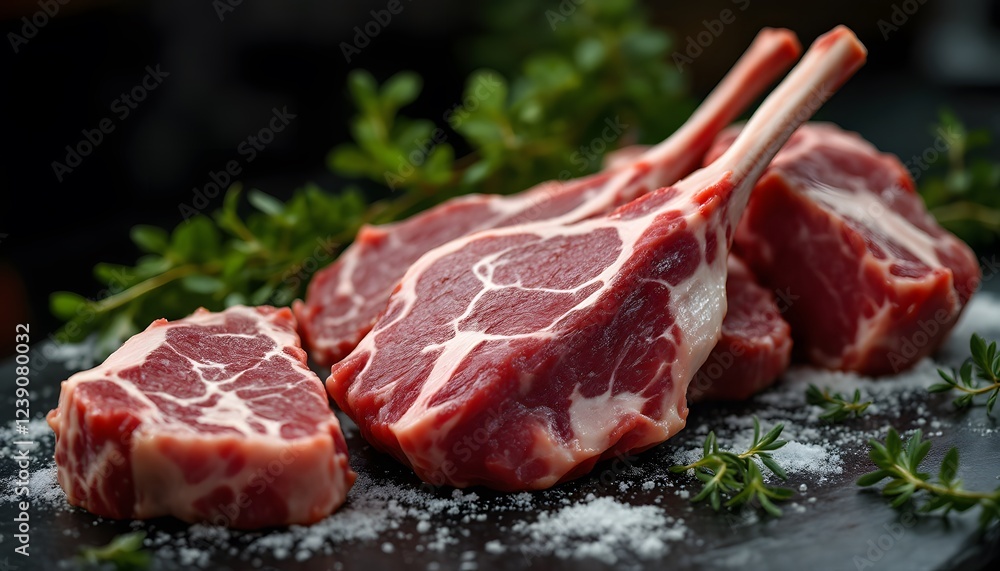 Fototapeta premium Juicy Lamb Chops Gourmet Meat Cuts Ready to Cook