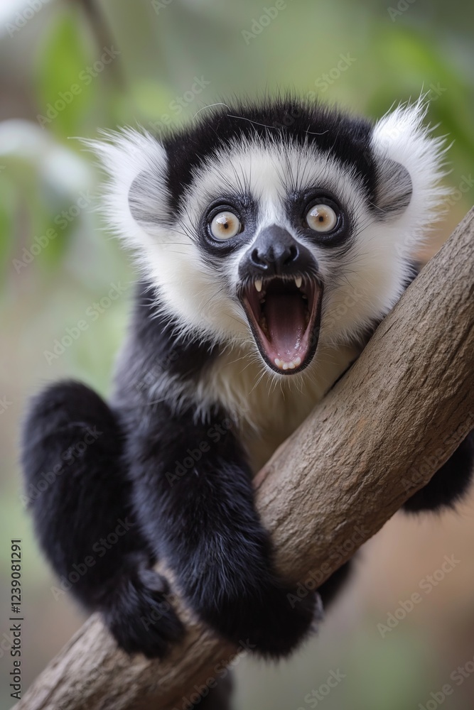 A striking lemur showcases a unique expression, highlighting its playful nature in the wild surroundings. A striking lemur showcases a unique expression, highlighting its playful nature in the wild surroundings.