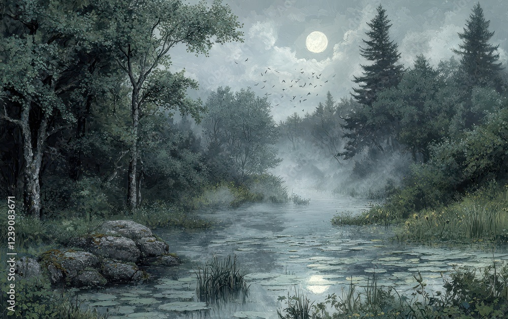 A misty swamp at dawn, with swarms of mosquitoes glowing faintly as they hover above the water’s surface. The peaceful setting contrasts with the unseen dangers of vector-borne diseases A misty swamp at dawn, with swarms of mosquitoes glowing faintly as they hover above the water’s surface. The peaceful setting contrasts with the unseen dangers of vector-borne diseases
