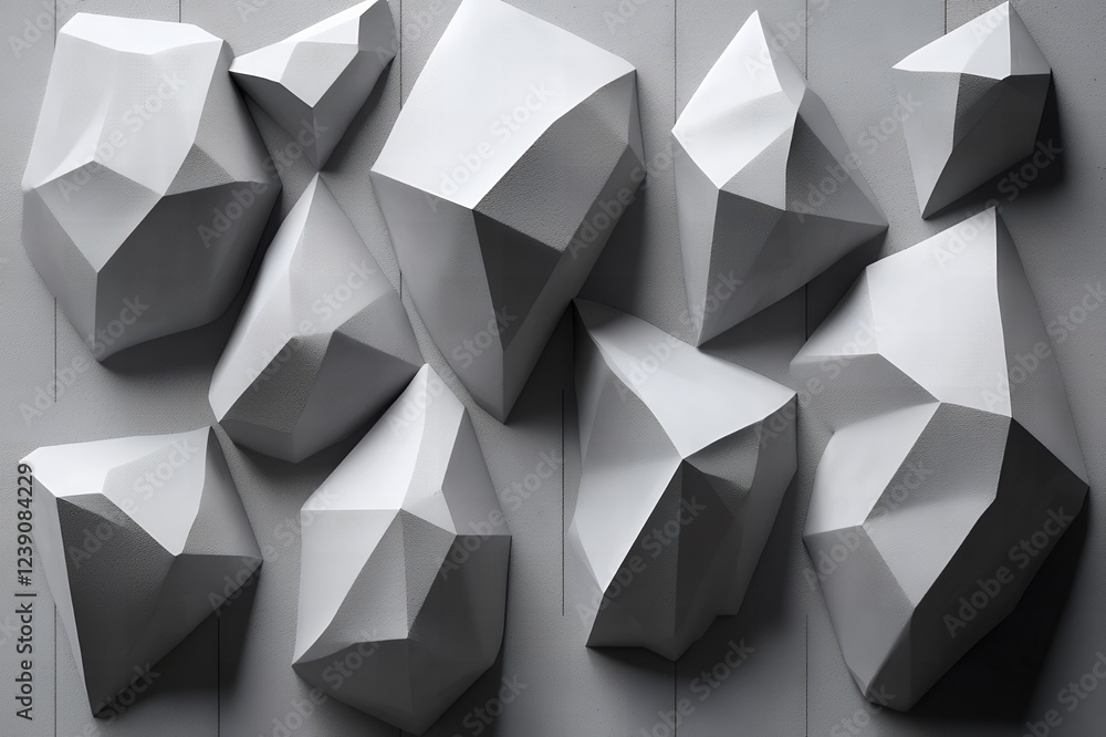 Fototapeta premium Abstract Gray Geometric Shapes Wall Art Modern 3D Polygonal Rock Texture Design