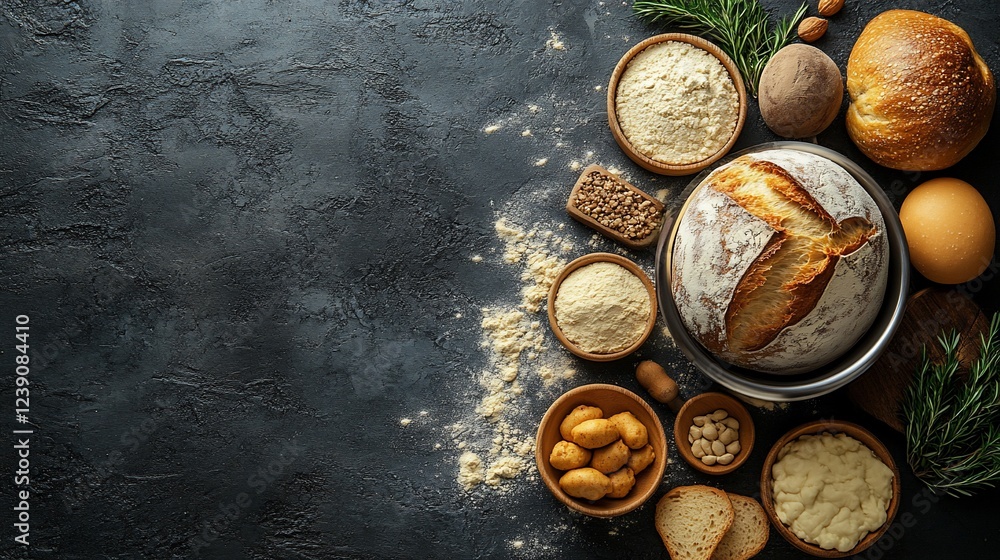Artisan sourdough bread with ingredients. Artisan sourdough bread with ingredients.