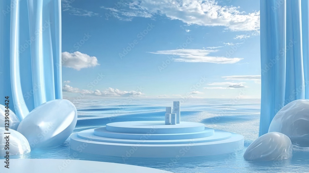 Fototapeta premium Vibrant Product Display for Beach Cosmetics Sale