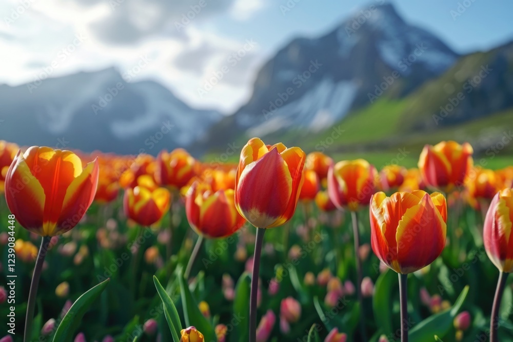Blooming Tulips in Alpine Fields Blooming Tulips in Alpine Fields