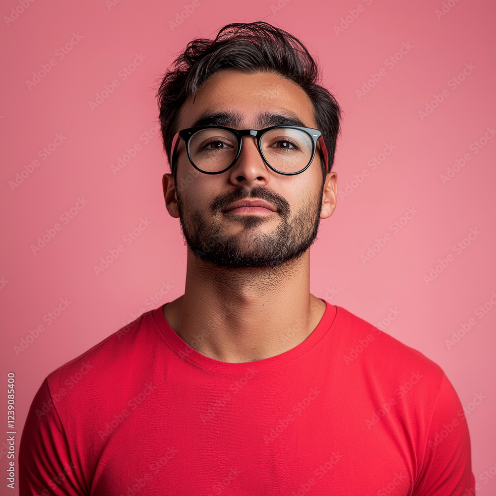 Portrait of a young man in glasses indoor studio photography minimalist background close-up contemporary style Portrait of a young man in glasses indoor studio photography minimalist background close-up contemporary style