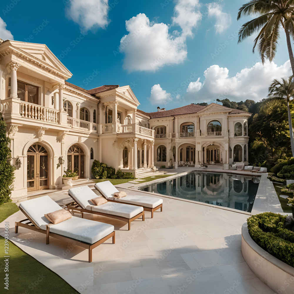 Fototapeta premium A large house with a pool and a patio area
