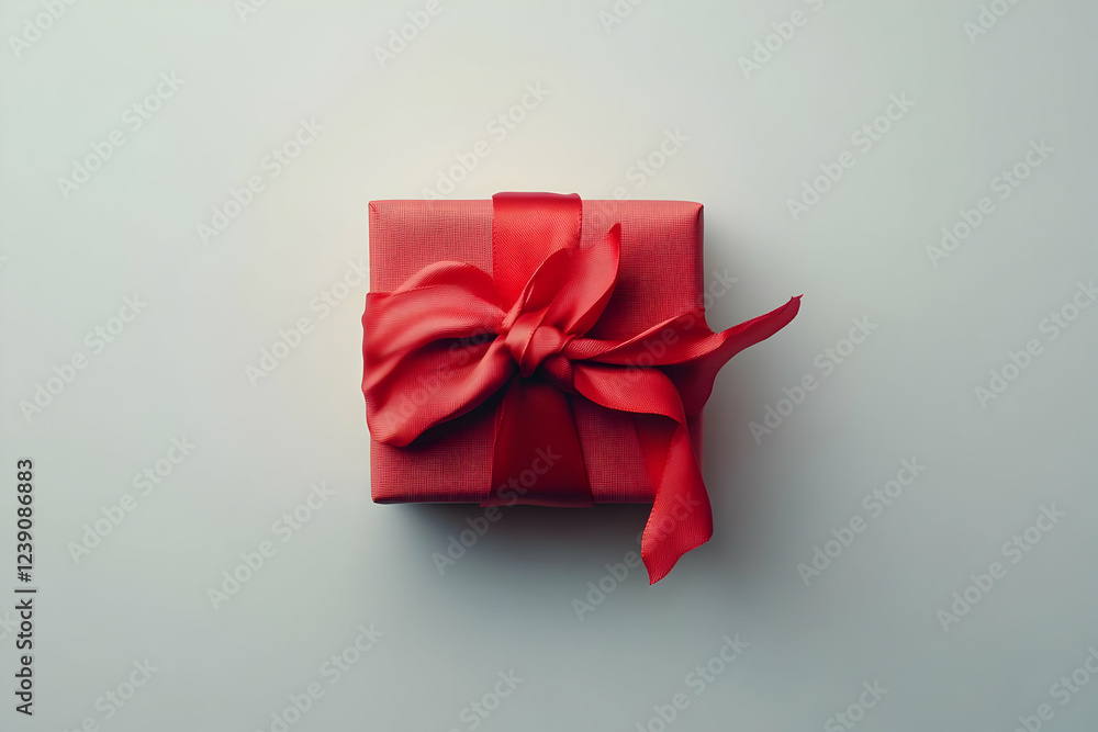 A gift box wrapped with a vibrant red ribbon, perfectly positioned against a white or transparent background for a minimalist design. A gift box wrapped with a vibrant red ribbon, perfectly positioned against a white or transparent background for a minimalist design.
