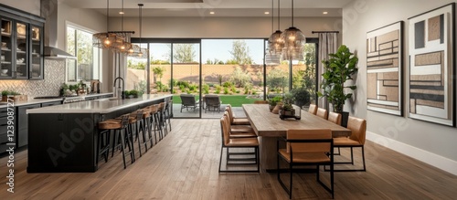 Wallpaper Mural Modern Kitchen and Dining Room with Backyard View Torontodigital.ca