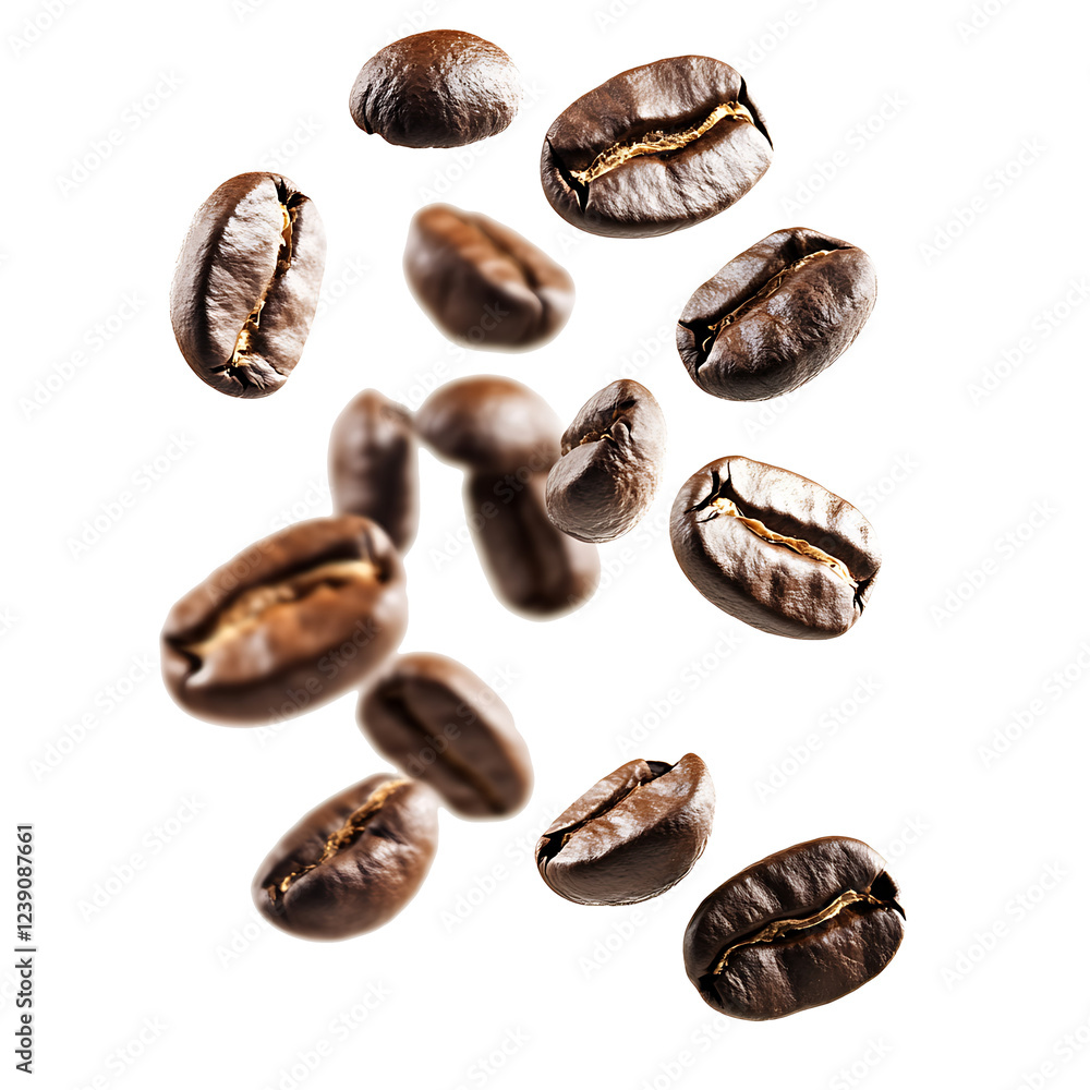 Falling Coffee Beans – Isolated on White and Transparent Background Falling Coffee Beans – Isolated on White and Transparent Background
