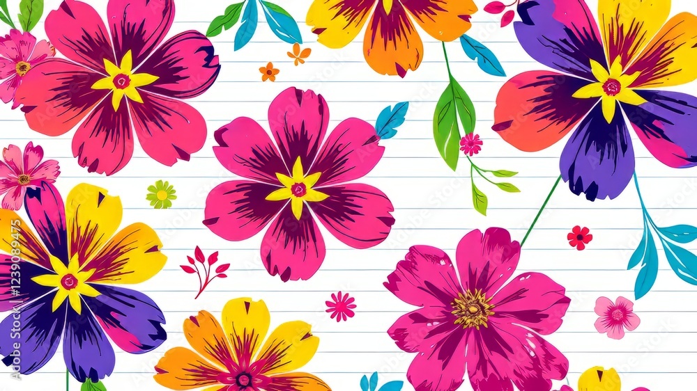 Fototapeta premium Floral Lines: Abstract Art on Notebook Paper