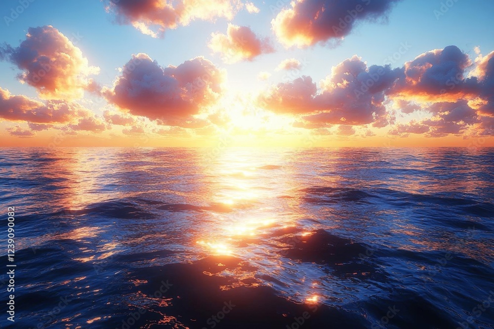 Obraz premium Vibrant Sunset Over Calm Ocean Water