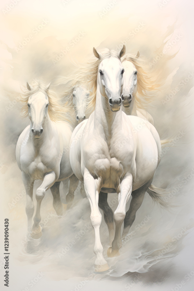 Obraz premium Running horses abstract painting, AI generated