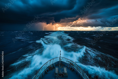 Duge cargo ship in the middle of a rough sea photo