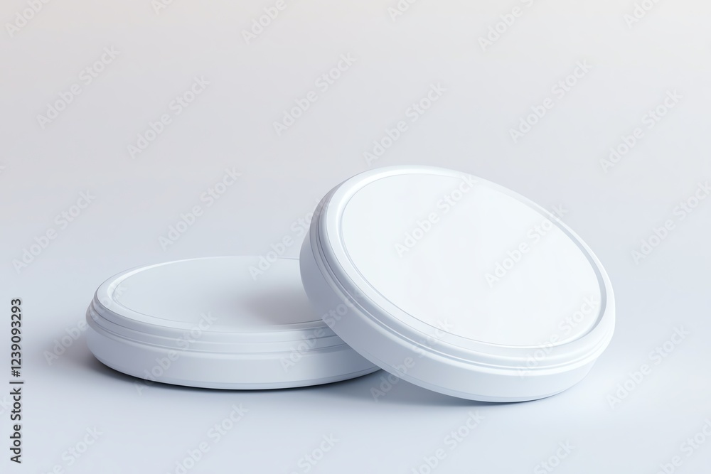 Minimalist white containers on a neutral backdrop. Minimalist white containers on a neutral backdrop.