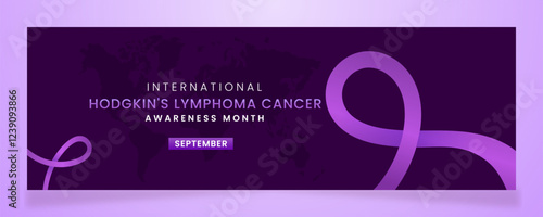 Purple ribbon awareness graphic for International Hodgkin's Lymphoma Cancer Awareness Month banner