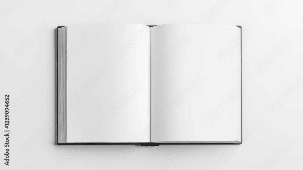Open blank notebook on white background, ready for text or design Open blank notebook on white background, ready for text or design