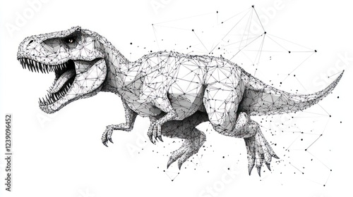Fototapeta Naklejka Na Ścianę i Meble -  Low-poly Tyrannosaurus Rex dinosaur model, polygonal wireframe illustration.