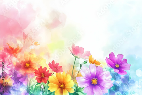 Wallpaper Mural A joyful spring banner design featuring a vibrant watercolor arrangement of Mother's Day flowers, perfect for celebration invitations. Torontodigital.ca