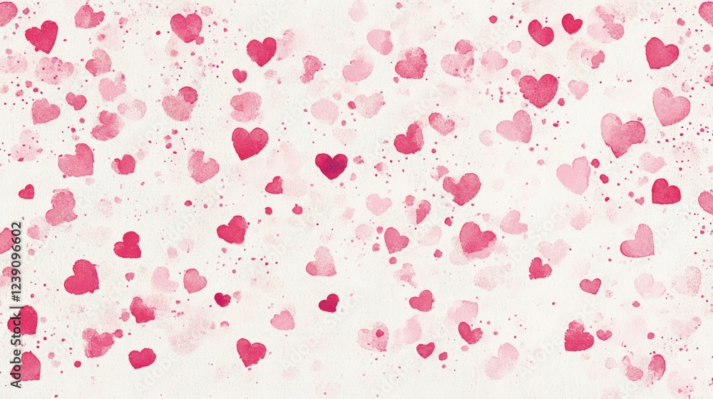 Watercolor pink and red hearts pattern on white background for valentine's day Watercolor pink and red hearts pattern on white background for valentine's day