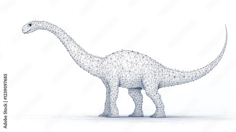 Fototapeta premium Wireframe model of a long-necked dinosaur on white background.