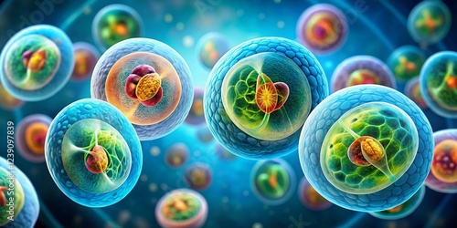 Minimalist Diagram of Mitosis & Meiosis Cell Division Stages: Prophase, Metaphase, Anaphase, Telophase photo