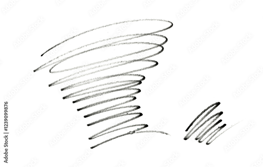 Close up of a black pencil and felt-tip pen stroke for design on white paper background Close up of a black pencil and felt-tip pen stroke for design on white paper background