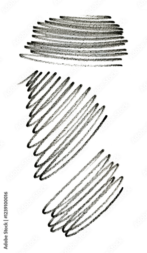 Close up of a black pencil and felt-tip pen stroke for design on white paper background Close up of a black pencil and felt-tip pen stroke for design on white paper background
