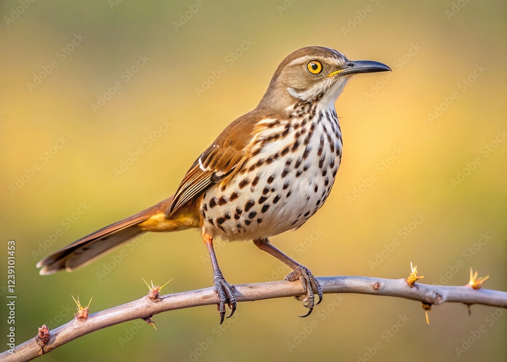 Fototapeta premium Minimalist Long-billed Thrasher Bird Photography: Side Profile on Branch