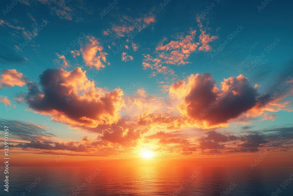 Fototapeta premium Vibrant Sunset Over Calm Ocean
