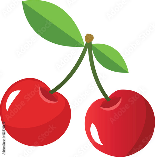 Vector Red cherry fruit, red cherry with leaves, red cherries icon illustration