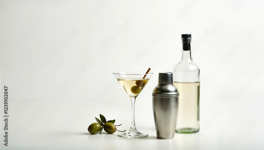 Martini with olives in a glass on a white background Martini with olives in a glass on a white background