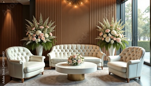 Wallpaper Mural Elegant living room interior with white armchairs and floral arrangements Torontodigital.ca