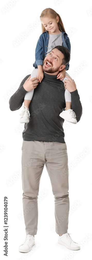 Obraz premium Happy father with his cute little daughter on white background