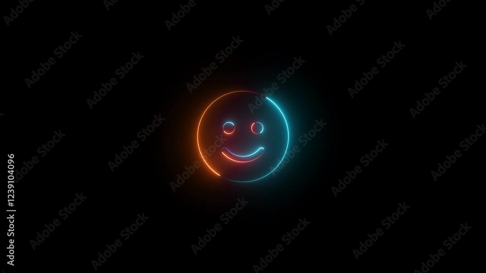Brown and cyan color glow neon face-smile icon animation Brown and cyan color glow neon face-smile icon animation