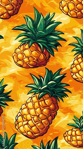 Vibrant pineapple pattern with bold colors and painterly texture creates a tropical summer feel photo